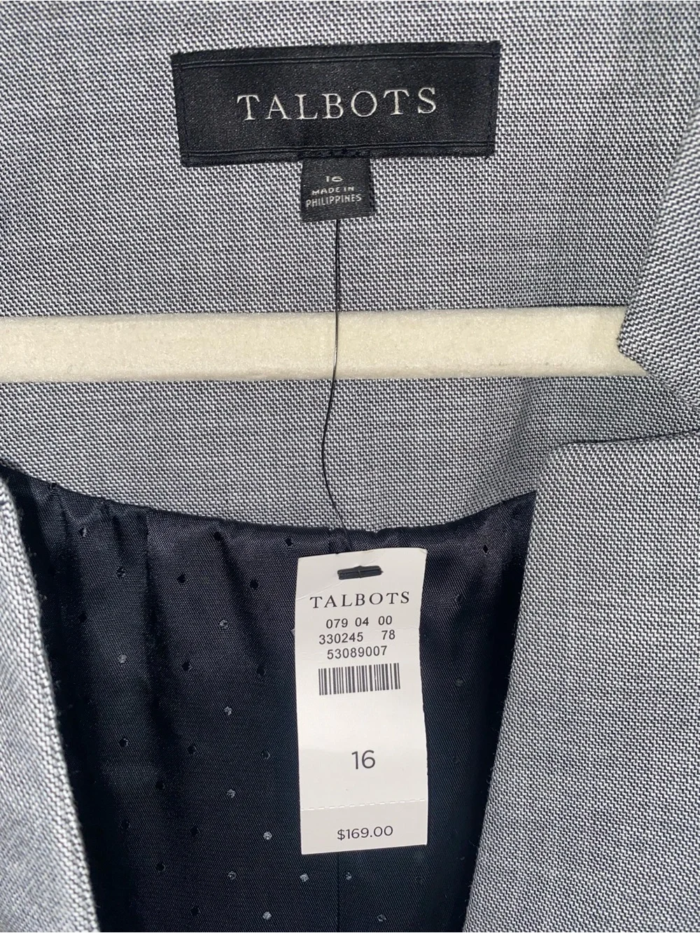 NWT Talbots Gray One Button Tailored Blazer Size 16 MSRP $169